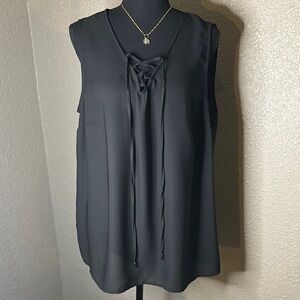 TERRA & SKY Sleeveless Lace-Up Blouse in black